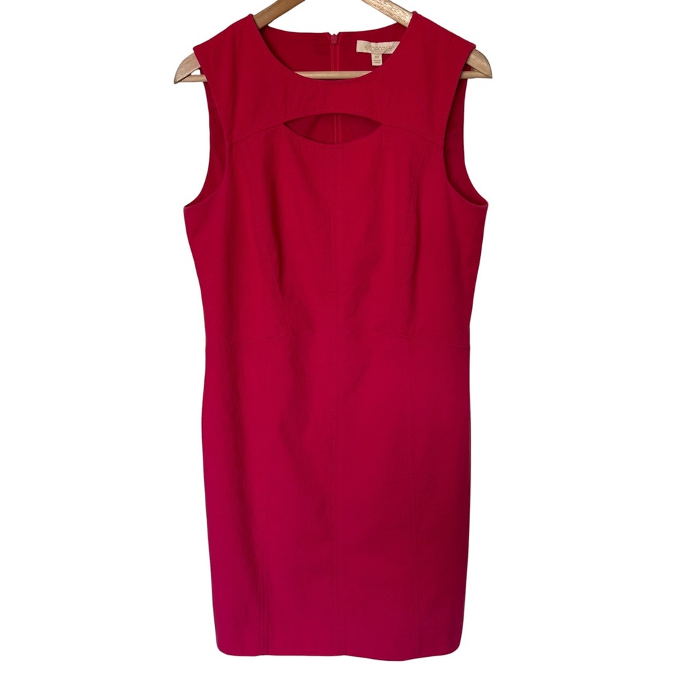 Etcetera Sheath Dress Womens 10 Pink Excellent Keyhole Cutout Pique Textured